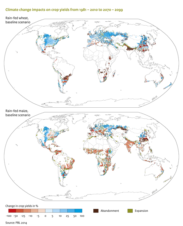 Climate change impacts on crop yields from 1981 - 2010 to 2070 - 2099